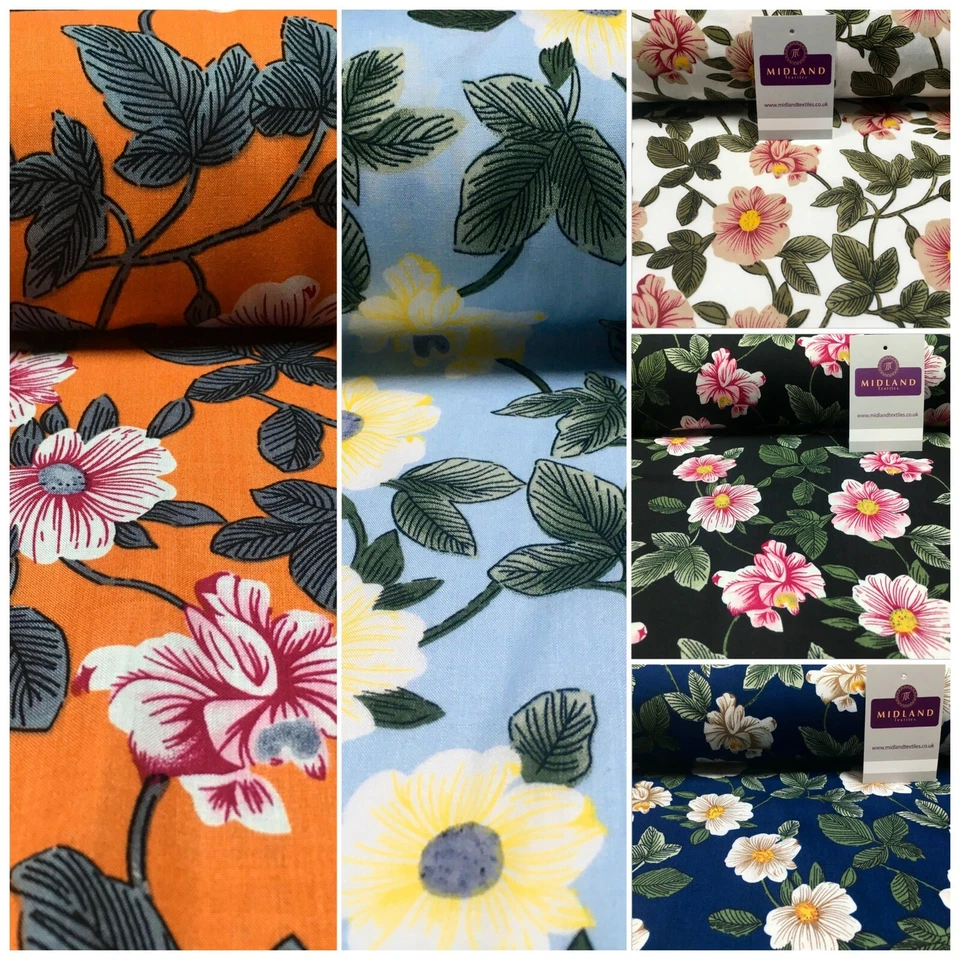 Floral Printed Rayon Viscose Poplin dress Fabric 150 cm MA1251 Mtex - Image 1 of 1