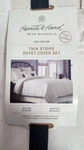 Thin Stripe Duvet & Sham Set Sour Cream/Railroad Gray - Hearth & Hand™Full/Queen - Picture 1 of 13