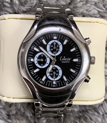 Collezio 男式银色模拟黑色表盘日本 Movt 手表 - 全新电池! — 第 1/4 张图片