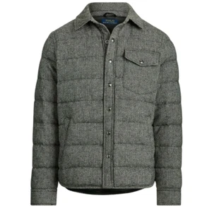 Polo Ralph Lauren Black Wool Tweed 750 Down Quilted Shirt Jacket New $398 - Picture 1 of 6