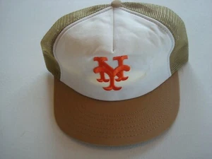 NEW YORK METS  USA MADE  TRUCKER  90S   SCRIPT  SNAPBACK 90S HAT CAP VINTAGE K1 - Picture 1 of 5