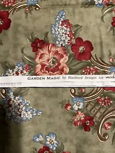 Garden Magic quilt fabric by Blackbird Designs for Moda  OOP Floral Green BG - Picture 1 of 3