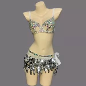 Reggiseno donna Samba Carnevale EDC danza del ventre cristallo pietra 3 pezzi vestito cintura mutandine - Foto 1 di 6