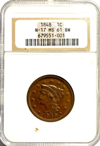 1848 1C Braided Hair N-17 NGC MS-61 - Picture 1 of 4