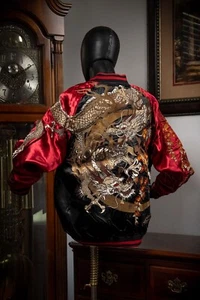 DEAR VANILLA SUKAJAN YOKOSUKA BOMBER EMBROIDERY SOUVENIR JACKET JAPANESE DRAGON - Picture 1 of 11