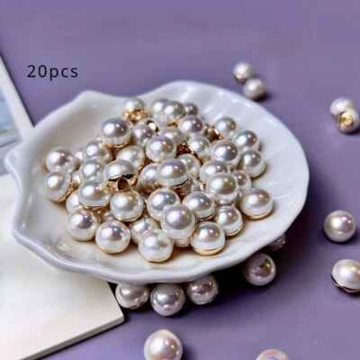 20x Round White Faux Pearl Buttons for DIY Cloth Craft Sew Accessory Top Quality - Image 1 of 4
