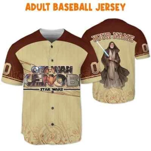 Maglia Baseball Personalizzata Obi-wan Kenobi Star Wars Personaggio Marrone 3D - Foto 1 di 3