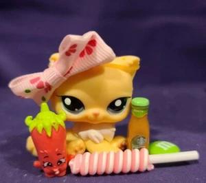 Littlest Pet Shop #1503 Kitty Cat Persian Yellow White Pink Stripes Aqua Eyes - Picture 1 of 7