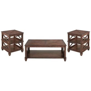 Stockbridge Solid Wood Set Coffee Table and Two 2-Shelf End Tables in Cherry - Picture 1 of 3