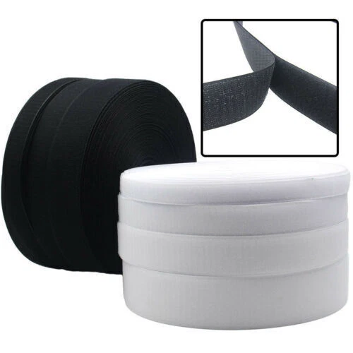 Sew on Hook and Loop Tape Strip Fasteners Nylon Width 20mm to 150mm White/Black - Image 1 of 4