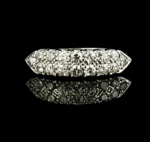 ART DECO VINTAGE ROUND NATURAL DIAMOND SOLID 14K WHITE GOLD KNIFE EDGE BAND RING - Picture 1 of 10