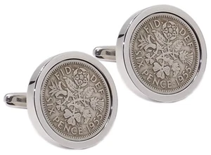 1955 Sixpence in Silver Plate Mens 64 64th Years Birthday Gift CUFFLINKS DIRECT - Picture 1 of 12