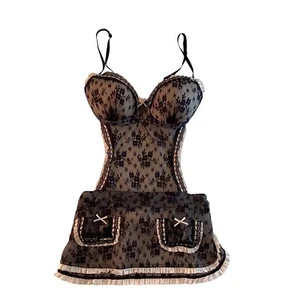 Victoria's Secret sexy Little Things Dessous 34C Dienstmädchen Outfit rosa schwarz Spitze - Bild 1 von 7