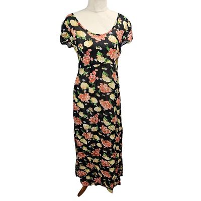 Vestido Floral Largo Laura Ashley Años 90 Hecho en Australia Talla 8 Negro Grunge Vintage Foto 1 de 4