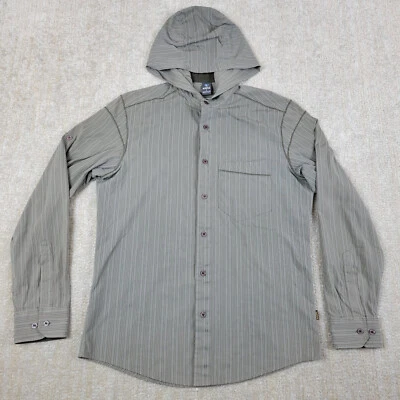 Camisa Kuhl Para Hombres S Gris Rayas Con Capucha Ventilada Abotonada Pesca Senderismo UPF Foto 1 de 4