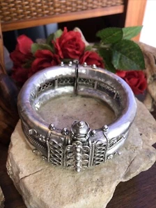 8. Tribal Sterling 925 Hinged Screw Pin Closure Bangle Bracelet 98g, 7 3/4" - Picture 1 of 24