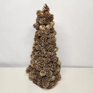 Real Pine Cones Christmas Tree 25" Tall Hand Made Gold Sparkle Painted - Picture 1 of 9