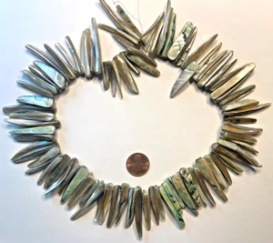 VINTAGE TRIBAL ABALONE SPIKE STRAND 16"  1-1.5 INCH BELOW WHOLESALE!!! - Picture 1 of 4