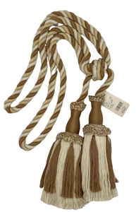 Conso 22023 V139 CAMEL BROWN CHAMOIS 9.5" Drapery Curtain Double Tassel Tieback  - Picture 1 of 2