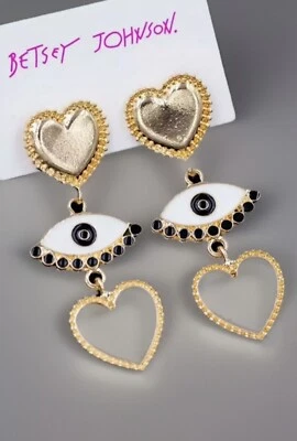 Pendientes colgantes Betsey Johnson esmaltados en oro corazón mal de ojo nuevos con etiquetas Foto 1 de 4