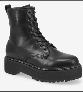 Women’s Lace-up Platform Combat Boots With Side Zipper Black 11 - Picture 1 of 5