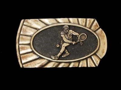 NF21143 VINTAGE 1982 **JUGADOR DE TENIS** HEBILLA DE CINTURÓN DEPORTIVA BRASSTONE RAINTREE Foto 1 de 2