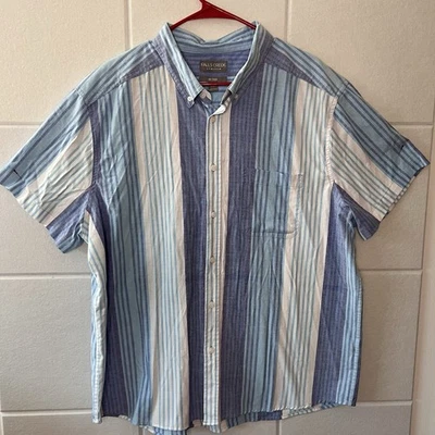Falls Creek Mens No Tuck Button Down Short Sleeve Shirt SIZE XXL 2X Blue Stripe - Image 1 of 4