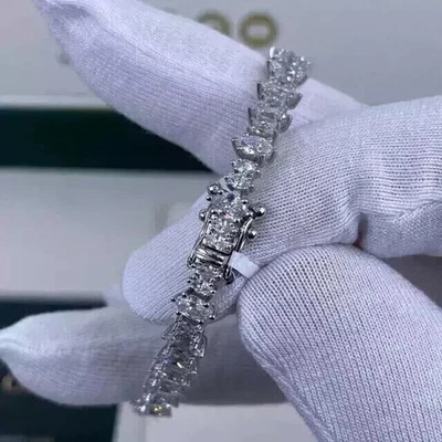 Женский теннисный браслет Lab Created с бриллиантами 7 карат с покрытием из белого золота 14 карат - Изображение 1 из 4