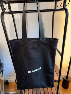 Jil Sander - Grande Bolsa Tote de Algodão e Linho com Alças de Couro - Preta - Imagem 1 de 4