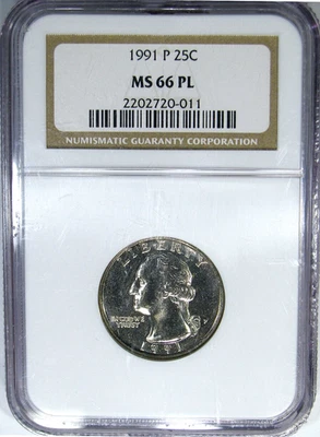 1991-P NGC MS66PL WASHINGTON ~ SCARCE POP 11/5 PROOFLIKE! - Image 1 of 4
