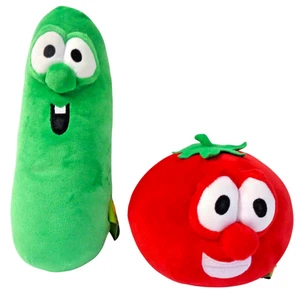2 Veggie Tales Plush Bob the Tomato and Larry the Cucumber Clean - Picture 1 of 9