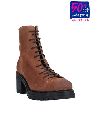 RRP€446 LORETTA PETTINARI Leather Ankle Boots US11 UK8 EU41 Brown Square Heel - image 1 of 4