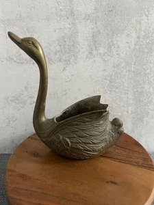 Vintage Solid Brass Swan Planter Cschepot Mid-Century Modern - Picture 1 of 6