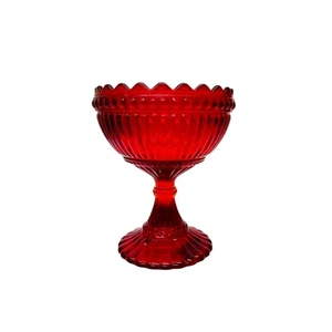 Iittala Marimekko Mariskooli Canberry Red Glass Footed Bowl Cadmium Glow Finland - Picture 1 of 11