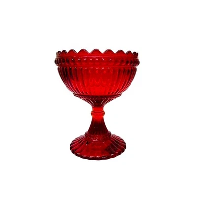 Iittala Marimekko Mariskooli Canberry Red Glass Footed Bowl Cadmium Glow Finland - Image 1 of 4