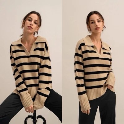 Nuevo con etiquetas Suéter a Rayas Lilysilk The Gilly Talla M Lana Merino Pullover Preppy Lujo Foto 1 de 4