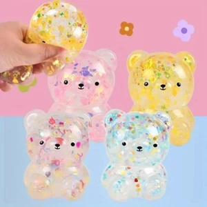 4pc/set JUMBO GLITTER Bear Squishy Mochi Fidget Sensory Toy Party Favors Kawaii - Picture 1 of 8
