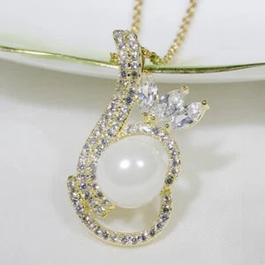 Collar colgante de perlas P2548 chapado en oro blanco amarillo para mujer joyería de moda circonita cúbica - Imagen 1 de 7