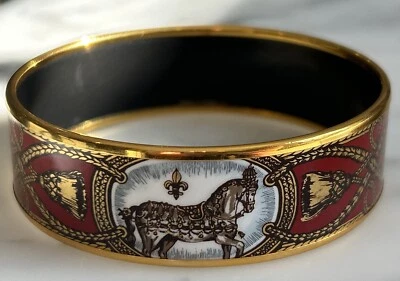 Brazalete Brazalete Hermès Esmalte Caballo Real Rojo y Dorado RARO Foto 1 de 4