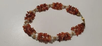 VINTAGE COLLANA CON PIETRE ROSSE E PERLE BIANCHE LUNGHEZZA CM 50 - Immagine 1 di 4