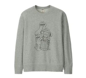 UNIQLO X KAWS X SESAME STREET FLEECE SWEATER - Sz XL Grey Winter Streetwear Art - Picture 1 of 12