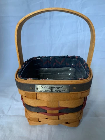 Longaberger 1993 Inaugural Basket with Patriotic Liner Plastic Protector Inserts Cover