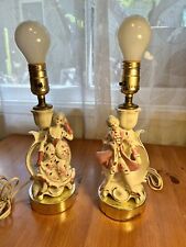 Vintage Pair Of Rose And Gold Tone Table Lamp Set. Man And Woman