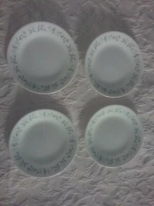 FOUR CORELLE Salad Plates COUNTRY COTTAGE White With Blue Hearts Band, 7 inch - Picture 1 of 3