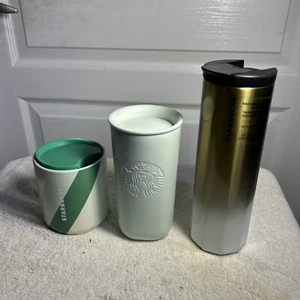 3 NEW Starbucks Tumblers - Recycled Mint Green, Ceramic & Stainless 16oz & 8oz - Picture 1 of 12