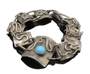 925 Sterling Silver Vintage Turquoise Swirl Spiral Chain Bracelet BT8929 - Picture 1 of 6