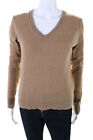 Theory Womens Cashmere Ribbed V-Neck Long Sleeve Pullover Sweater Brown SIze S