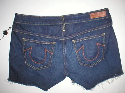 New Womens True Religion NWT $188 Denim Jean Shorts Dark 24 Designer Keira USA  - Image 1 of 4
