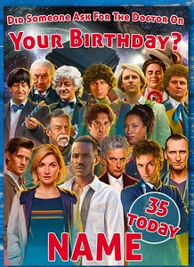 Doctor Who, All Doctors, Birthday Card. Any Name/Age. N Gatwa +  D Tennant - Picture 1 of 3