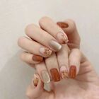 Brown Flowers Fake Nails Long Ballerina Press on Nails False Nails  Women Girls